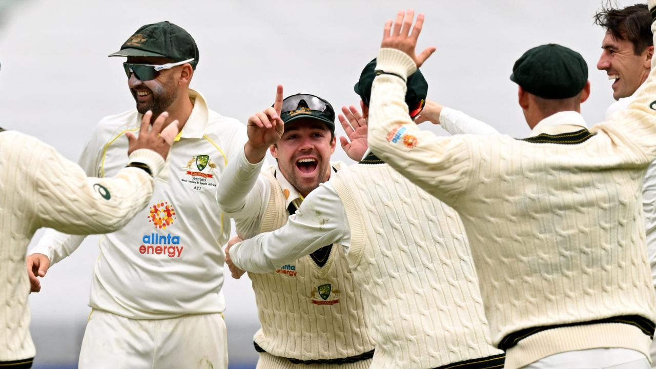 Australia's Travis Head (C) celebrates with teammates – but bigger challenges await. Picture: AFP