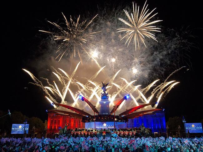 Buckingham Palace is illuminated by a fireworks display during the Diamond Jubilee Concert for Queen Elizabeth II in 2012. Picture: AFP Photo/David Parker