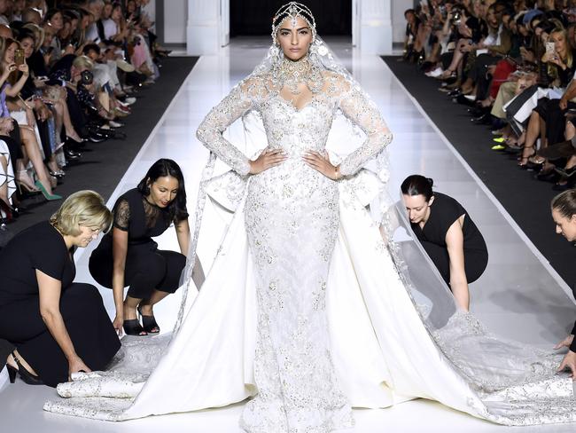 A model presents a creation by Ralph and Russo during the 2017 fall/winter Haute Couture collection in Paris on July 3, 2017. Picture: AFP