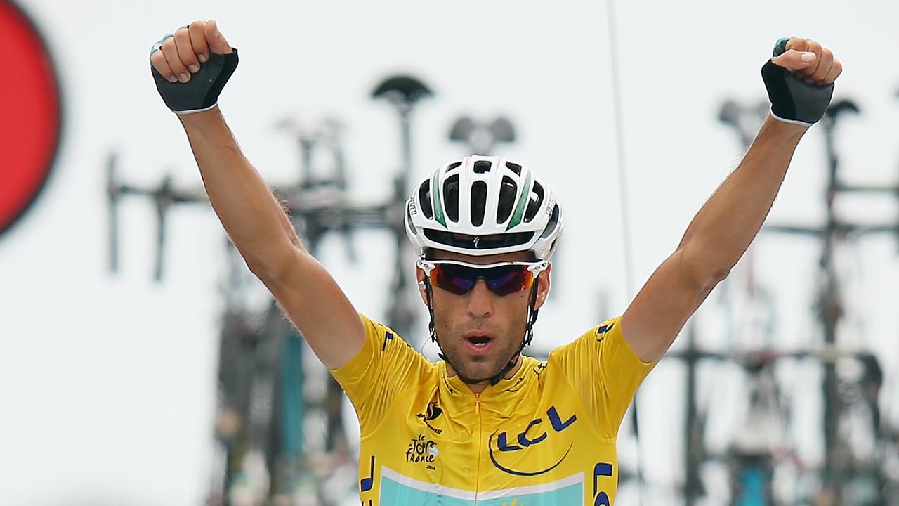 HAUTACAM, FRANCE - JULY 24: Vincenzo Nibali of Italy and Astana Pro Cycling celebrates winning the eighteenth stage of the 2014 Tour de France, a 146km stage between Pau and Hautacam, on July 24, 2014 in Hautacam, France. (Photo by Bryn Lennon/Getty Images)