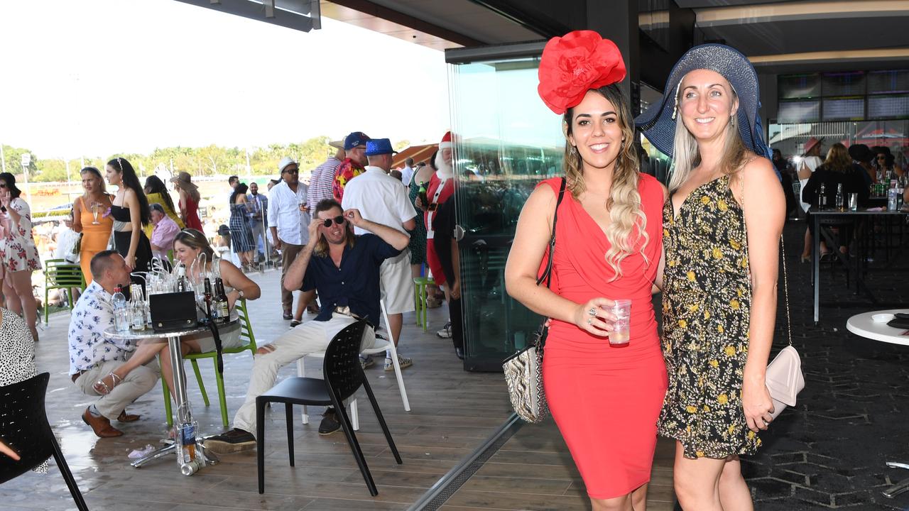 Andrea Coote and Shona-Lee Griffin enjoy the 2020 Great Northern Darwin Cup Carnival. Picture: Katrina Bridgeford .