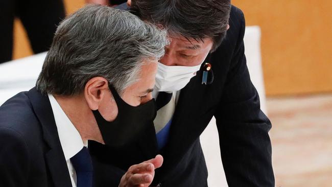 Antony Blinken talks with Japanese Foreign Minister Toshimitsu Motegi in Tokyo on Tuesday. Picture: AFP