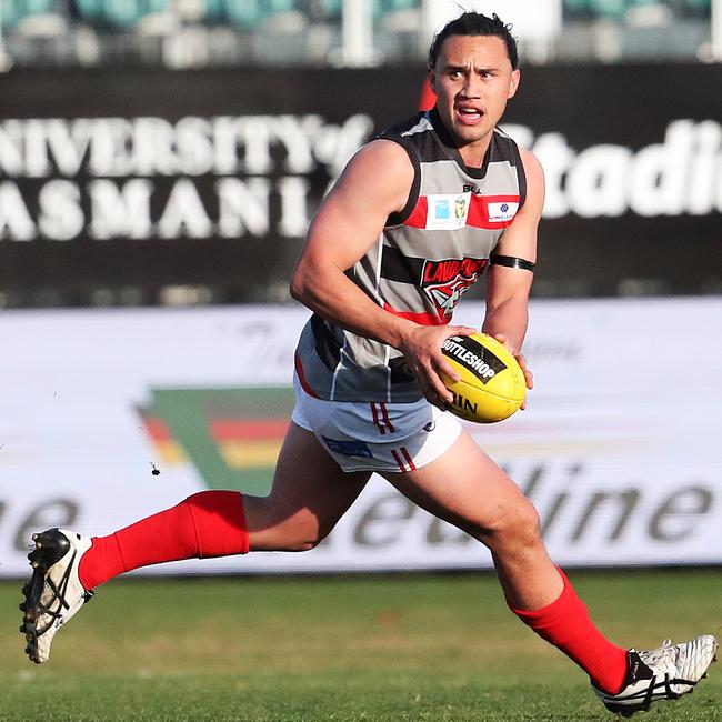 Thor Boscott in action for Lauderdale in the 2018 TSL grand final. Picture: NIKKI DAVIS-JONES