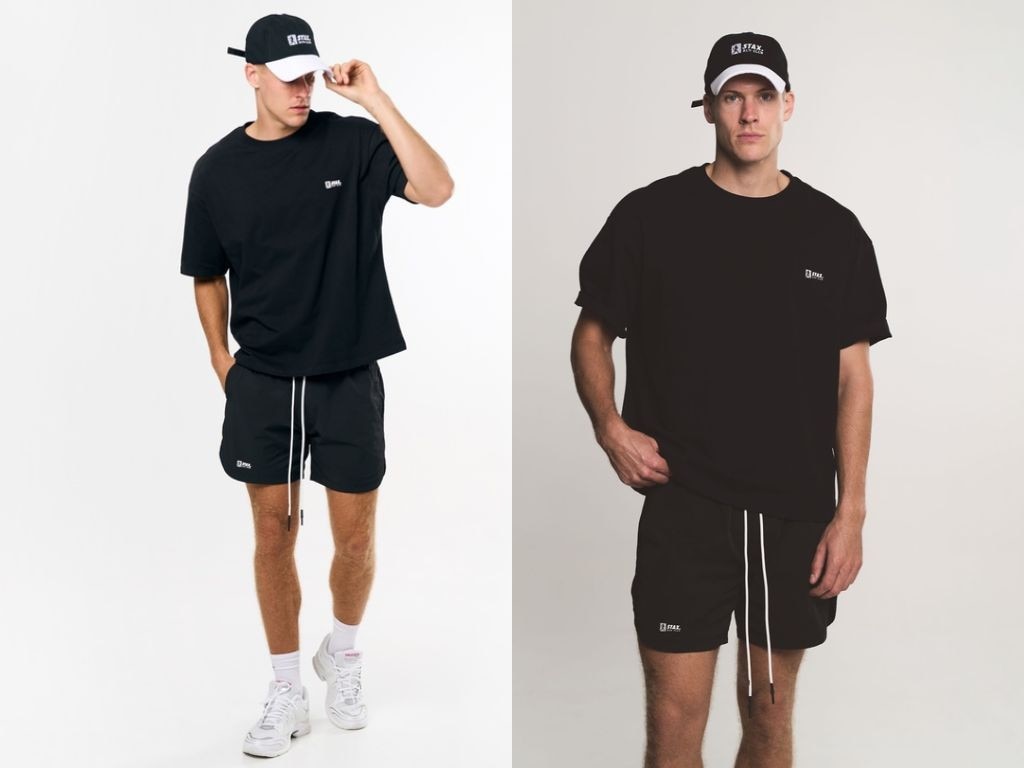 For a more laid back look, Luke opts for STAX workout gear. Picture: The Iconic