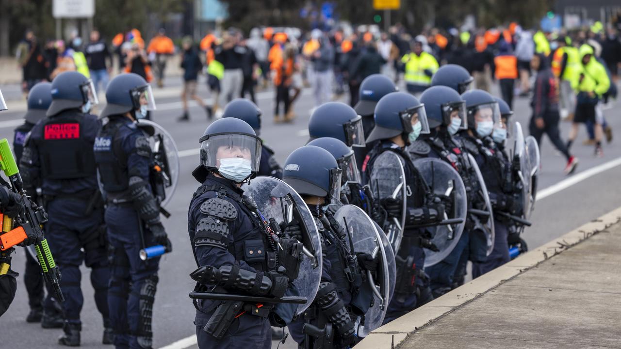 Protesters clashed with police. Picture: NCA NewsWire / David Geraghty