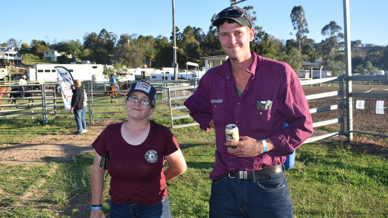 Work mates Casey Smith and Anthony Honan from Toowoomba at the 2021 Killarney Rodeo. Photo: Madison Mifsud-Ure / Warwick Daily News