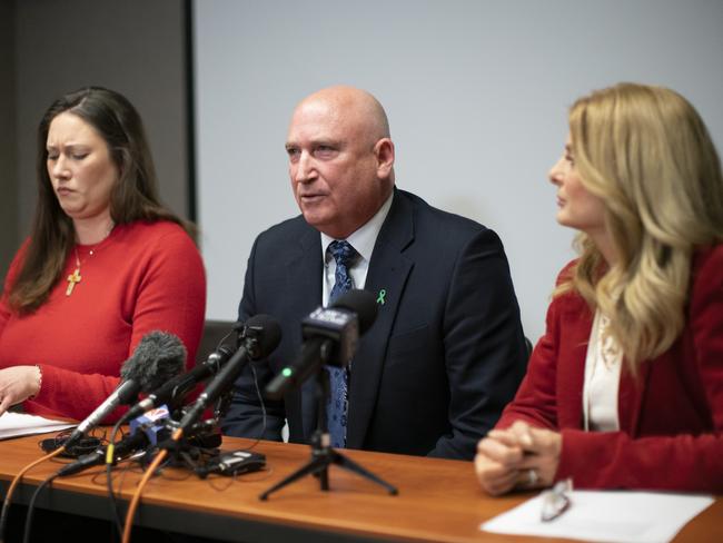 Radd Seiger, adviser and spokesperson for the family of Harry Dunn, speaks during a press conference next to Lisa Bloom, lawyer for five victims of Jeffrey Epstein and former model Kiki, who alleges sexual assault by late Jeffrey Epstein. Picture: Getty