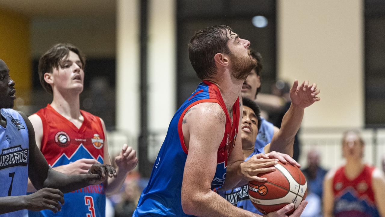 Mitchell Davis for Toowoomba Mountaineers against Northside Wizards in QSL Division 1 Men round 2 basketball at Clive Berghofer Arena, St Mary's College, Sunday, April 21, 2024. Picture: Kevin Farmer