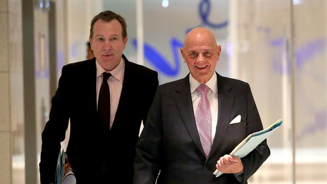 Retail billionaire Solomon Lew, right, with Premier Investments chief Mark McInnes, wants to overthrow Myer’s board.