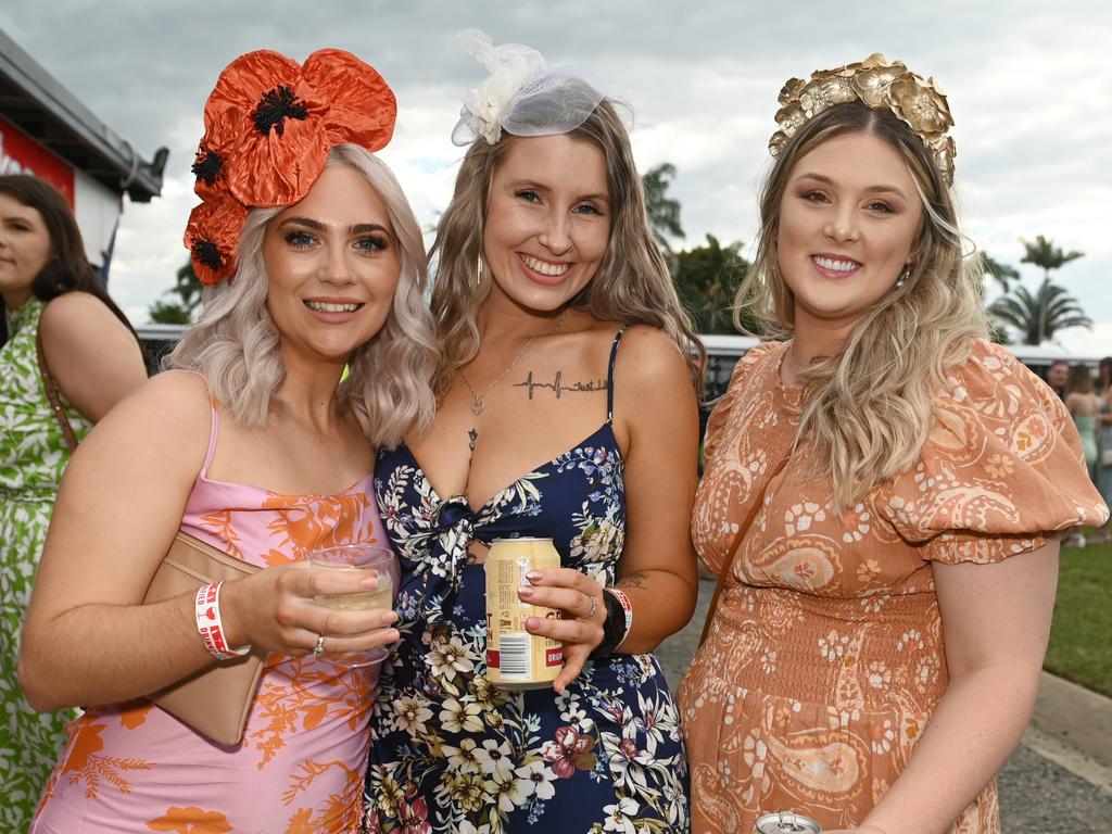 Kaitlyn Delioglanis, Jess Smith and Tahlia Barlett at 2023 Ladbrokes Mackay Cup Mackay Turf Club Saturday 22 July 2023 Picture: Michaela Harlow