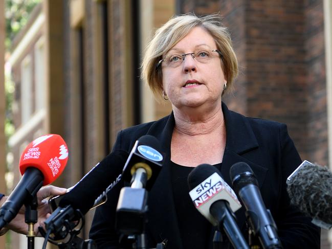 Victoria Police Minister Lisa Neville holds a press conference in Melbourne, Thursday May 31, 2018. Victoria's Transport Accident Commission has suspended its funding to the police force after officers were found to have faked more than a quarter of a million breath tests. Melbourne, Thursday, May 31, 2018. (AAP Image/Joe Castro) NO ARCHIVING