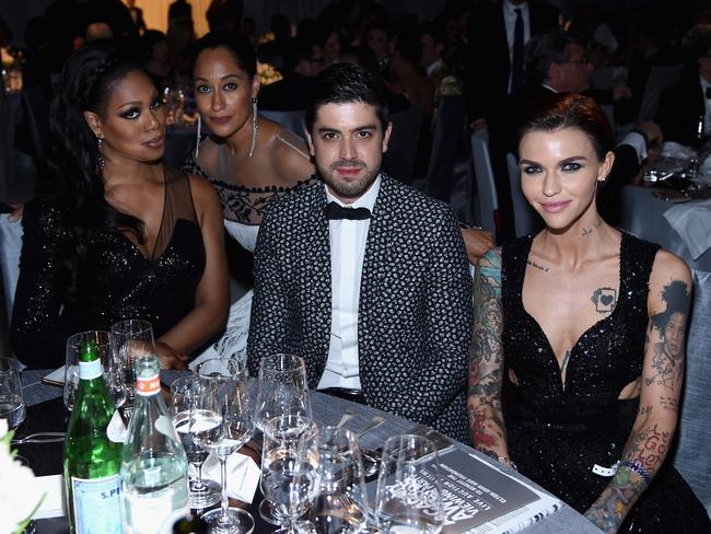 Actors Laverne Cox, Tracee Ellis Ross, Beejan Land, and Ruby Rose attend the 25th Annual Elton John AIDS Foundation’s Academy Awards Viewing Party at The City of West Hollywood Park on February 26, 2017 in West Hollywood, California.Picture: Getty