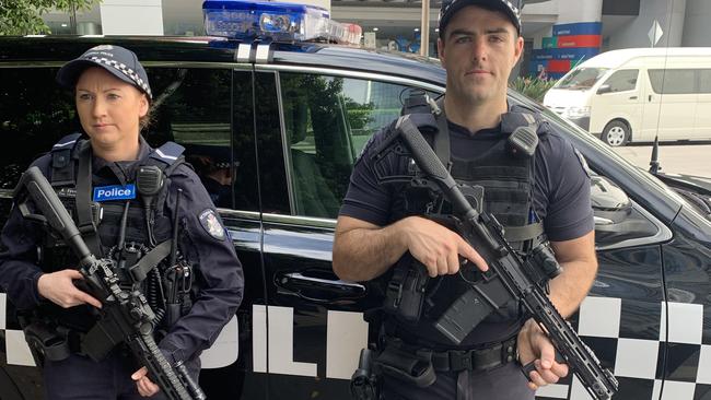 Victoria Police officers with the new semiautomatic rifles.