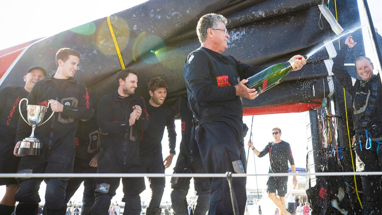 Comanche wins line honours in the 2019 Rolex Sydney to Hobart Yacht Race.  Picture: RICHARD JUPE