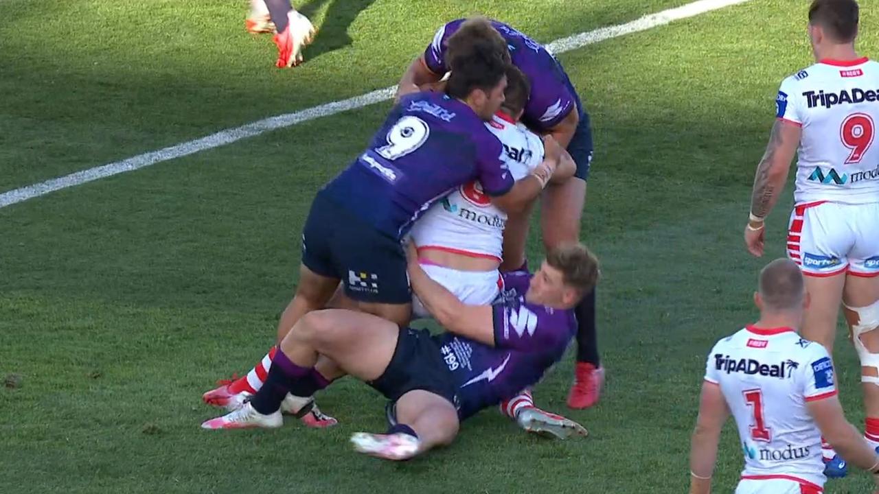 Max King's "hip drop" tackle against the Dragons.