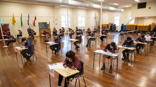 Students at Sydney’s Fort Street High School in Petersham sit a trial HSC exam. Picture: Ryan Osland