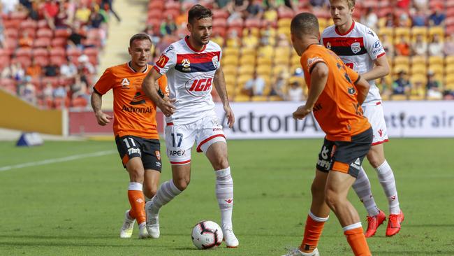 Winger Nikola Mileusnic faces a late fitness test ahead of Adelaide United’s clash with Central Coast in Gosford. Picture: AAP Image/Glenn Hunt