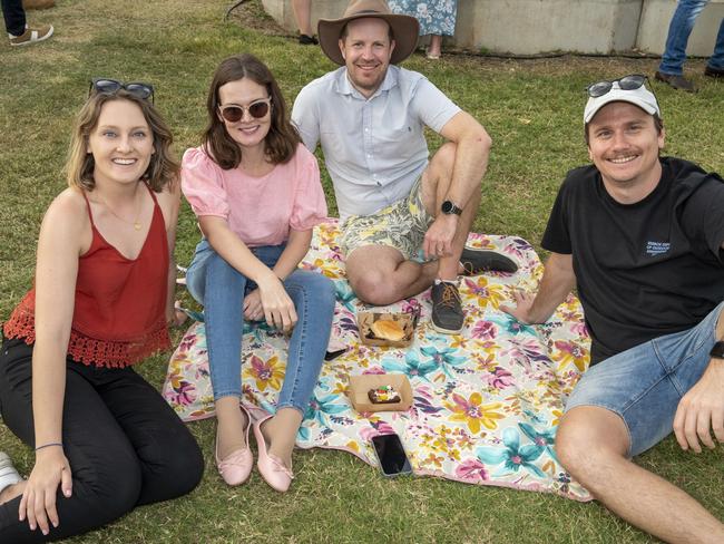 (from left) Brittany Allen, Leah Windsor, Gary Windsor and Jamie Watts at Meatstock, Toowoomba Showgrounds. Saturday, April 9, 2022. Picture: Nev Madsen.