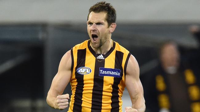 Legendary Hawk Luke Hodge could change his middle name to ‘Premierships’ — he has four of them. Picture: AAP Image/Julian Smith