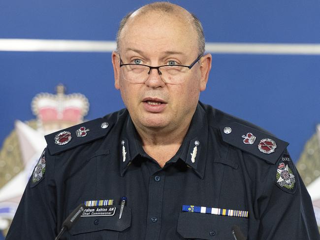 Victoria Police Chief Commissioner Graham Ashton speaks to the media during a press conference in relation to today?s High Court judgment and the Government?s announcement of a Royal Commission in Melbourne, Monday, December 3, 2018. (AAP Image/Ellen Smith) NO ARCHIVING