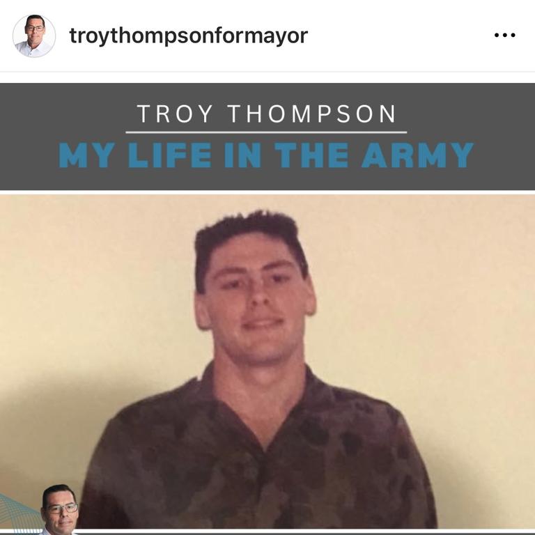 Troy Thompson's social media posts about his army connections.