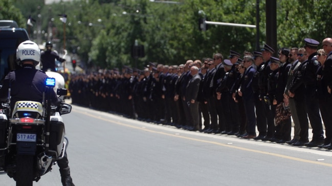 SA Police prepare to perform a guard of honour for Brevet Sergeant Jason Doig