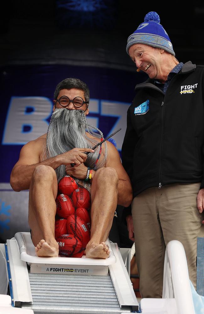 Ex-Melbourne champion Jeff Farmer, known as The Wizard, with his old coach Neale Daniher. Picture: Michael Klein