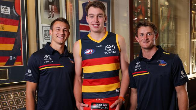 Tom Doedee and Matt Crouch with new teammate, Riley Thilthorpe. Picture: Getty Images