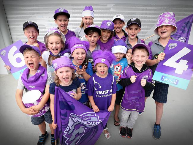 Young Hurricanes fans at Blundstone Arena looking forward to the BBL final. Picture: SAM ROSEWARNE