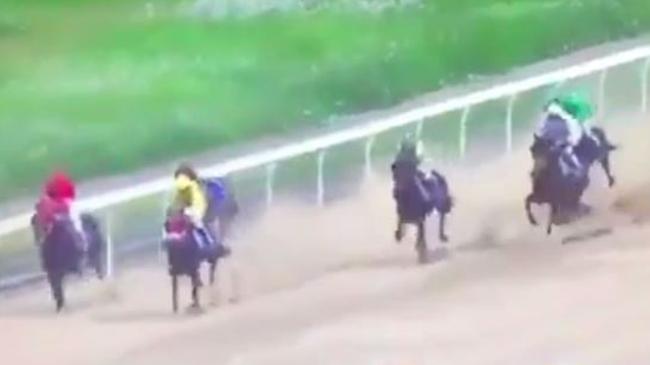 Four houses fall in a mad finish to a horse race in Japan.