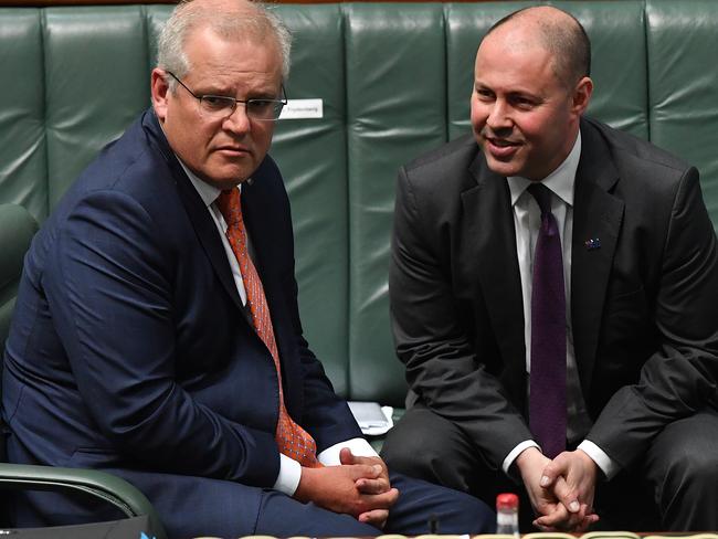 Prime Minister Scott Morrison and Treasurer Josh Frydenberg at Parliament House. Picture: Getty Images