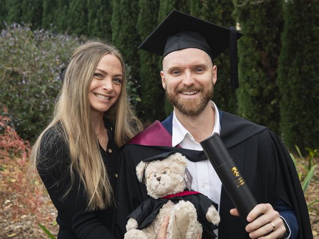 Bachelor of Spatial Science and Surveying (Honours) graduate Hamish Gray with wife Heather Pilley at a UniSQ graduation ceremony at The Empire, Tuesday, June 25, 2024. Picture: Kevin Farmer