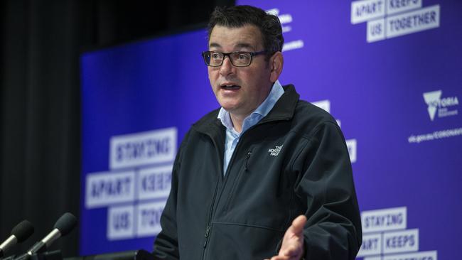 Victorian Premier Dan Andrews at the daily COVID-19 briefing on Saturday. Picture: Wayne Taylor