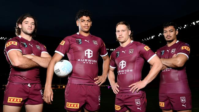 Queensland debutants Patrick Carrigan, Selwyn Cobbo, Reuben Cotter and Jeremiah Nanai. Picture: Bradley Kanaris/Getty