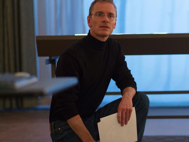 Fassbender transforms into Steve Jobs thanks to a turtleneck and Seinfeld jeans.