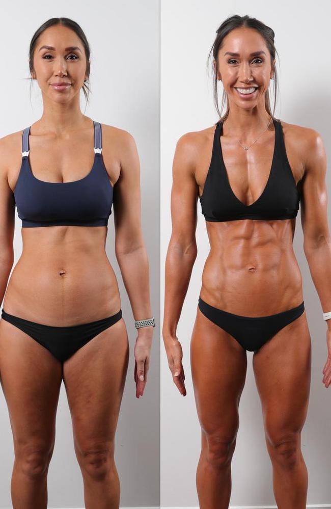 Chontel Duncan before when she'd lost definition in her stomach and after.