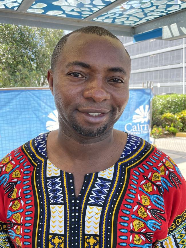 Jack Lubunga, 45, Cairns North: I have come recently from the Congo. The government needs to help refugees, we need help to find homes. Also, there needs to be more money for healthcare and welfare payments. Picture: Isaac McCarthy