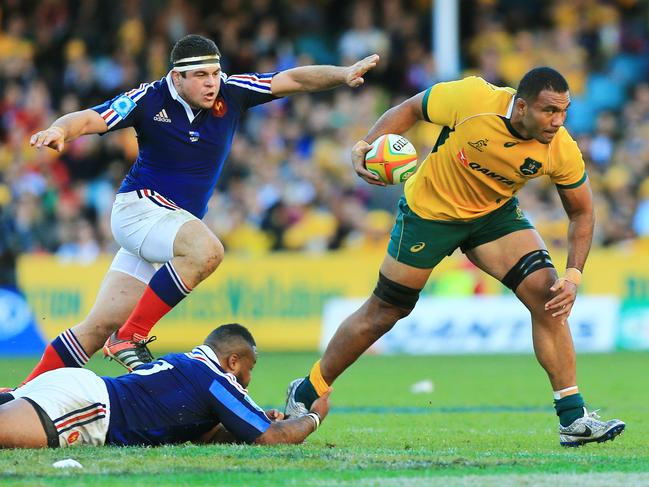 Wycliff Palu evades the defence during the Wallabies’ last Test series against France on home soil. pic Mark Evans