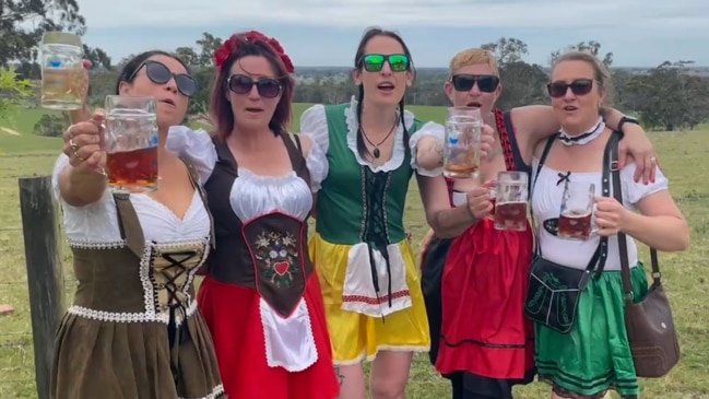 Partygoers rock out at the Blue Gables Oktoberfest