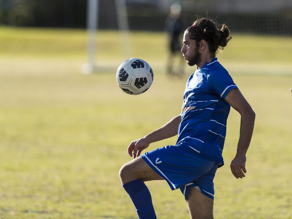 Gustavo Ivanovo Dos Reid of Rockville Rovers against Willowburn in Toowoomba Football League Premier Men round 13 at Captain Cook reserve, Sunday, June 20, 2021. Picture: Kevin Farmer