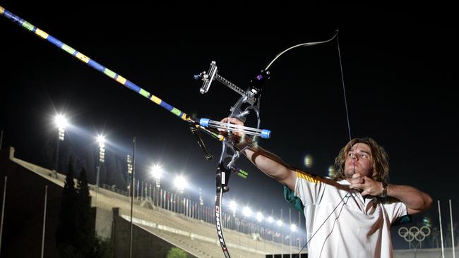 A teenage David Barnes preparing for the Athens 2004 Olympics archery competitions. Picture: Craig Borrow