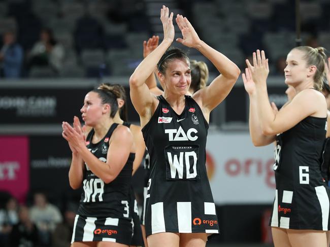 Retiring Magpie Ash Brazill helped Collingwood to a rebound win over the Firebirds in Melbourne. Picture: Kelly Defina/Getty Images