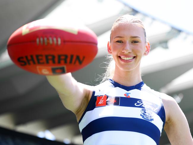 Caitie Tipping in her Geelong guernsey. Picture: Geelong Cats