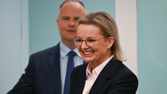 New Liberal leader Sussan Ley with deputy Ted O'Brien on Tuesday. Picture: Saeed Khan/AFP