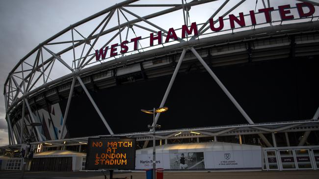 West Ham’s home ground, the London Stadium. The club’s vice-chair Karren Brady says the Premier League faces significant hurdles even if the competition resumes behind closed doors. Picture: Getty Images