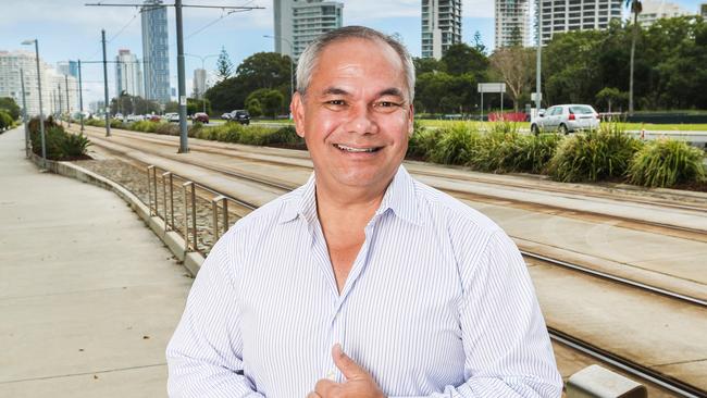 Election.Gold Coast Mayor Tom Tate pictured near the light rail in Surfers Paradise.Picture: NIGEL HALLETT