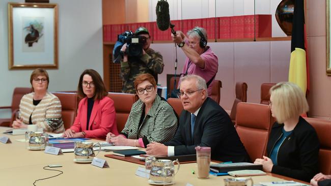 Scott Morrison addresses his cabinet taskforce on women’s safety and economic security at Parliament House in Canberra on Tuesday. Picture: AAP