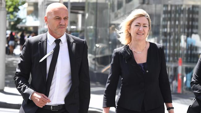 Former NSW Detective Gary Jubelin (left) and his barrister Margaret Cunneen SC arrive at the Downing Centre Local Court in Sydney on Friday. Picture: Peter Rae/AAP