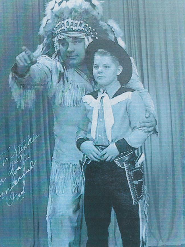 In costume: Chief Little Wolf and his son, David Little Wolf, performing. Picture: David Little Wolf