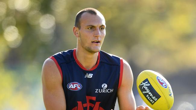 Braydon Preuss is set to partner Max Gawn against West Coast. Picture: Quinn Rooney/Getty Images.